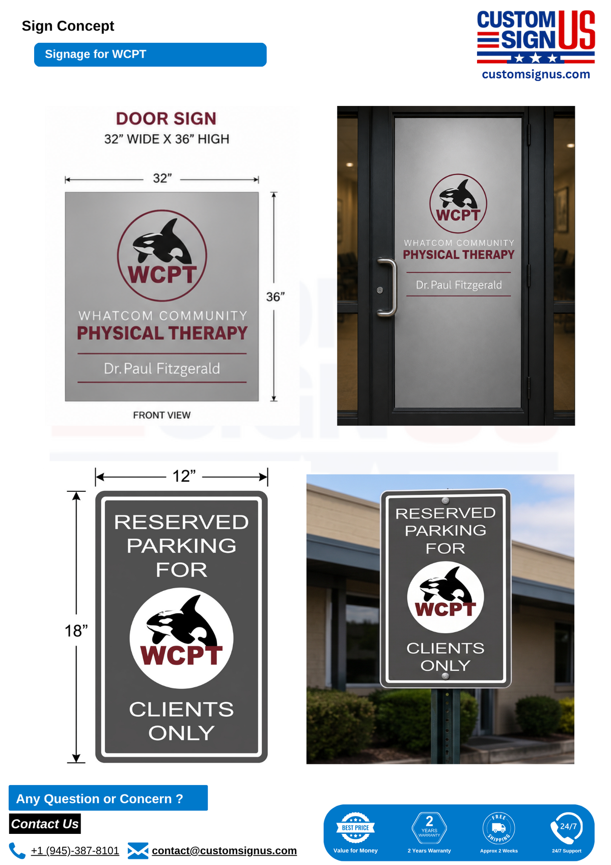 (Remaining 50% Balance) Payment Custom Signs for Whatcom Community Physical Therapy