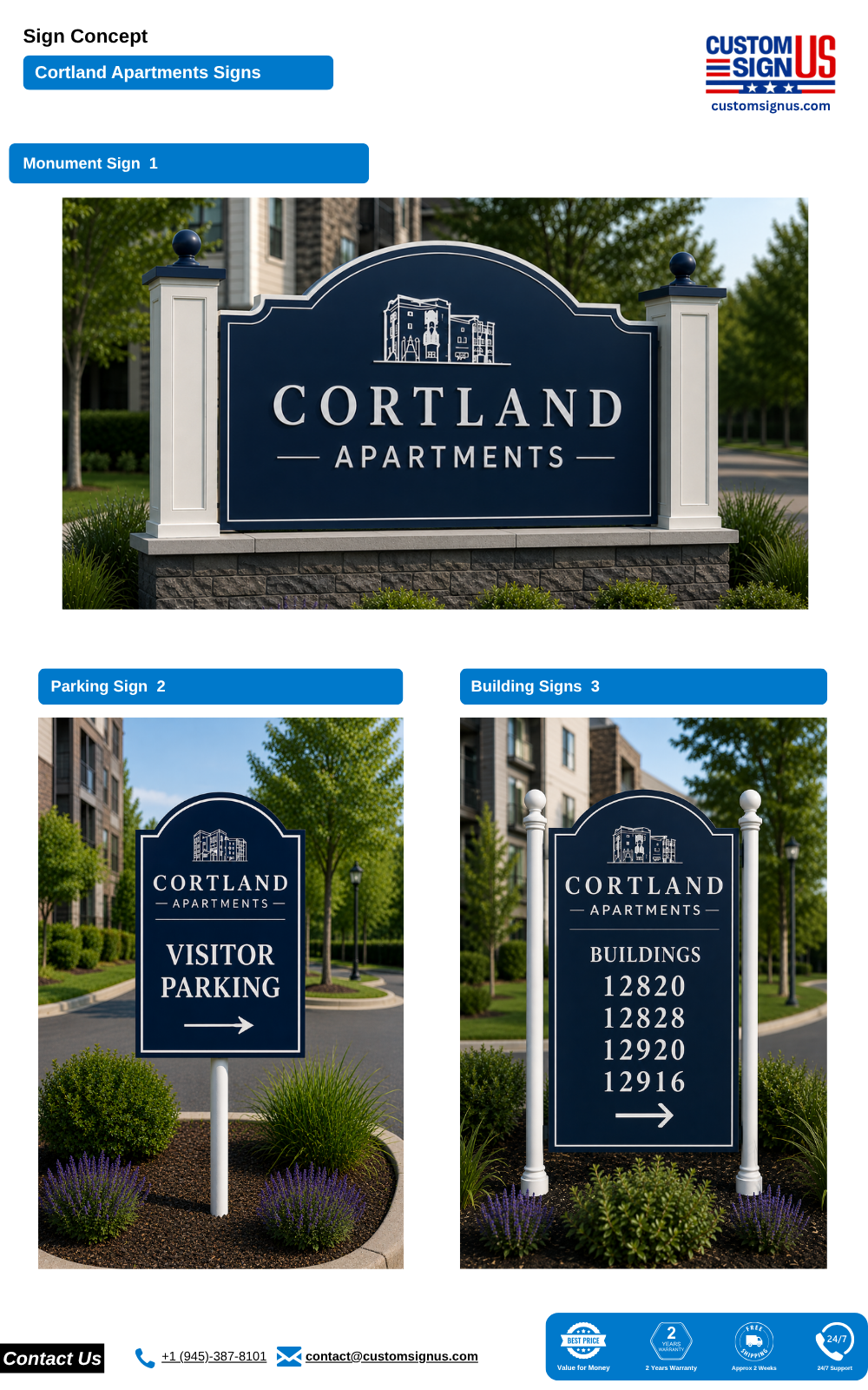 Custom Apartment Property Signage Package – Monument, Parking & Building Signs