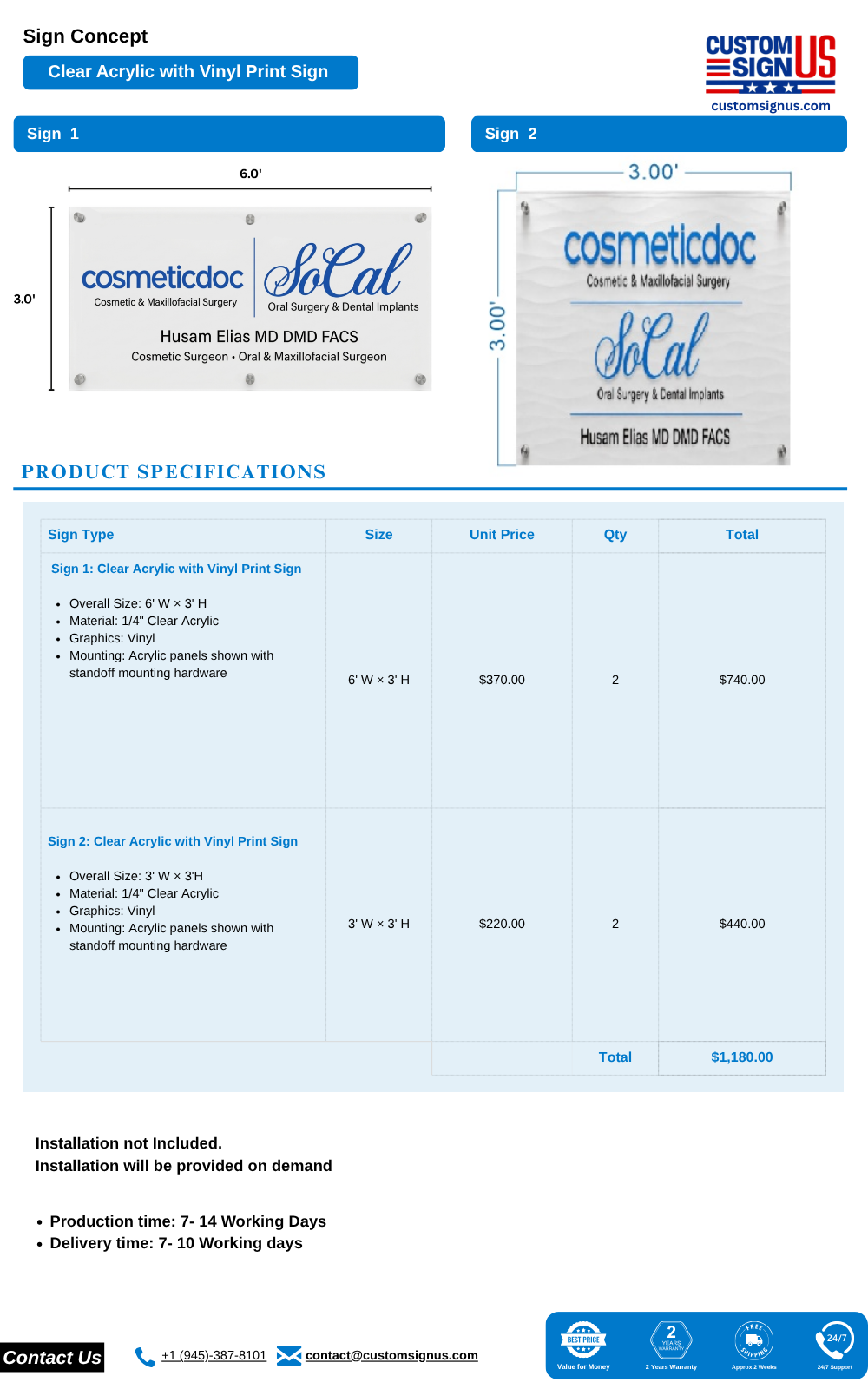 Cosmeticdoc Acrylic with Vinyl Print Sign