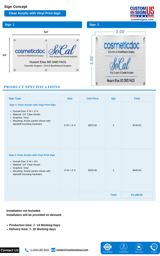 Cosmeticdoc Acrylic with Vinyl Print Sign