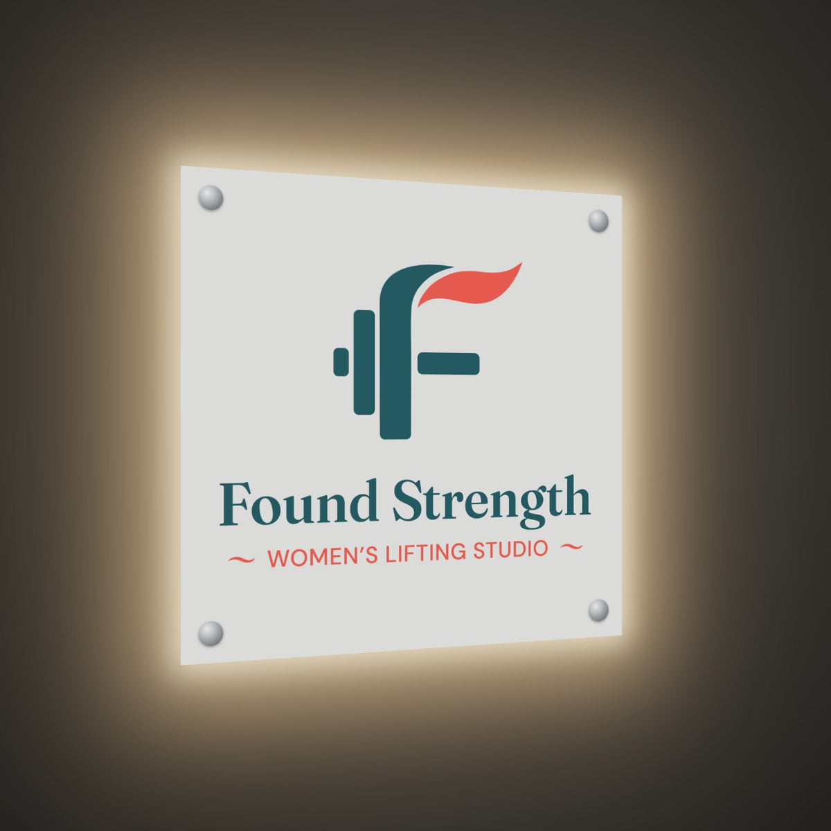 Custom Halo-Lit Frosted Acrylic Sign – Found Strength (48" x 48")