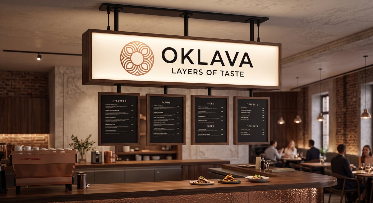 OKLAVA Suspended Signage - Custom Sign US