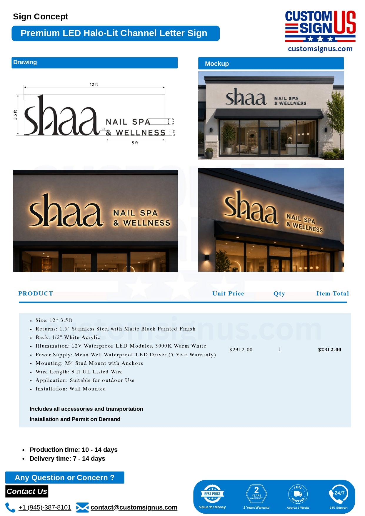 Custom Sign for Shaa LLC