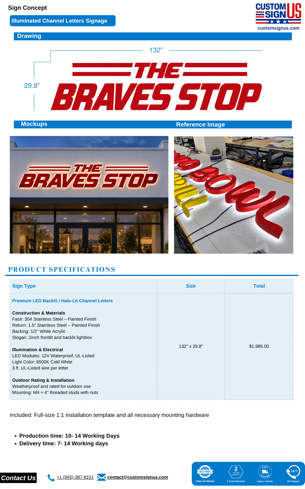 The Braves Stop Channel Letters 132" x 29.8"