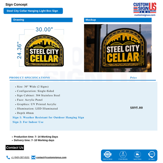Steel City Cellar Hanging Light Box Sign