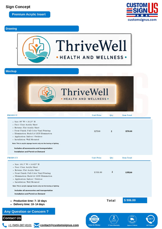 ThriveWell Premium Acrylic Insert (50% Deposit)